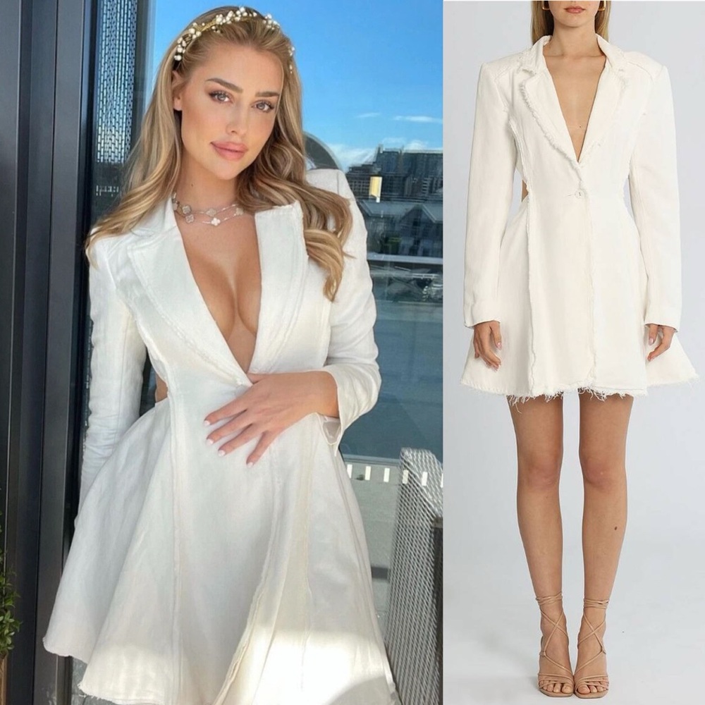 Aje Martino White Cut-Out Blazer Mini Dress Womens 6 EUC